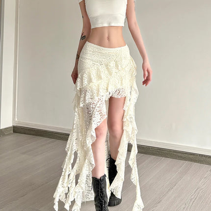 Nibber Nappe Gonne da donna Orlo irregolare Increspature multistrato Patchwork di pizzo Dolce tendenza estiva Pantaloni skinny versatili quotidiani