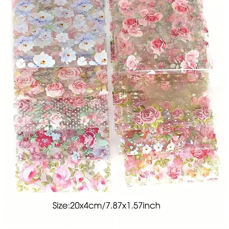10PCS Mixed Nail Art Foils Transfer Sticker Set Rose Flower Designs Floral Starry Sky Nail Wraps Wedding Summer Manicure Decor 2028