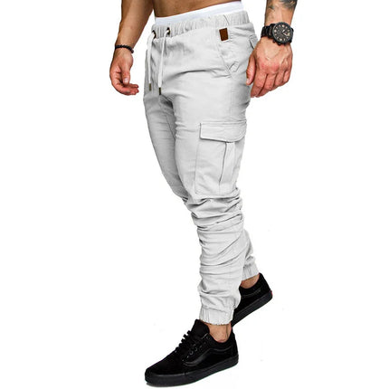 Men High Elastic Cargo Pants Summer Lace Up Drawstring Pocket Harem Stretch Full Trousers BSD-8811