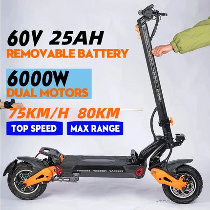 Scooter elettrici H9 a doppio motore 11 pollici 6000W 60V 30AH Potente gamma 45 miglia 50MPH Scooter elettrico veloce pieghevole per adulti