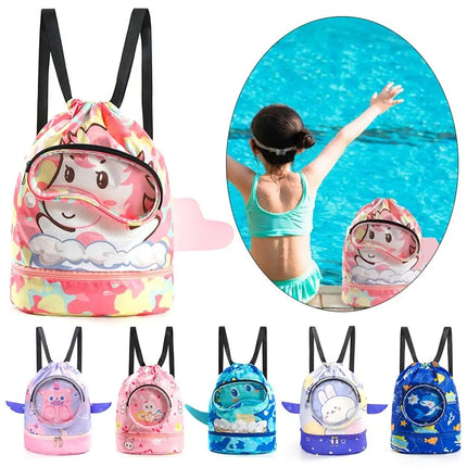 Borsa da spiaggia con coulisse per bambini con separazione asciutta e bagnata, impermeabile, regolabile, per sport, nuoto, viaggi, fitness, spiaggia, borsa da nuoto per bambini