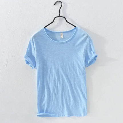 Retro Raw Edge T-Shirt for Men, 100% Cotton, Lightweight,Breathable,Slim-fit, Monochromatic, O-Neck, Casual Basic Top PlatiNum