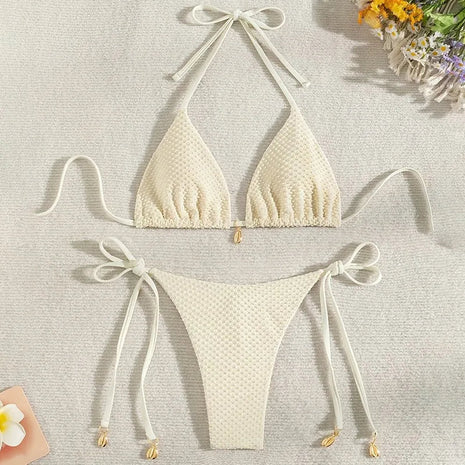 Nuovo Bikini Halter Testurizzato 2026 da Donna, Set Bikini a Triangolo a 2 Pezzi, Costume da Bagno Sexy a Taglio Alto con Laccetti Laterali PlatiNum