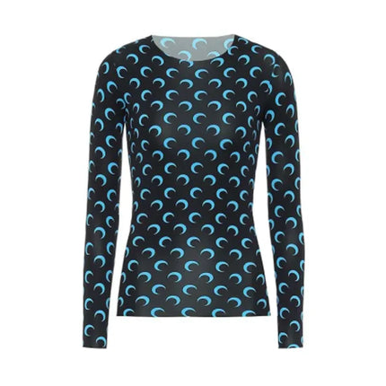Nuova Maglietta Donna in Rete Stampata, Moda Primavera-Autunno, Casual a Maniche Lunghe, Protezione Solare, Strato Interno in Seta Ghiacciata