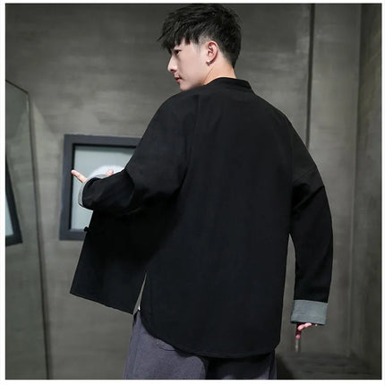 Camicie da Uomo Retrò Cinesi Traspiranti Stile Tang, Comode per Kung Fu e Tai Chi, Casual a Maniche Corte, Tinta Unita