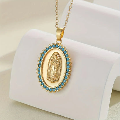 Gioielli religiosi di vendita caldi di Natale in rame con micro zirconi intarsiati Collana con ciondolo Vergine Maria per credenti maschili e femminili