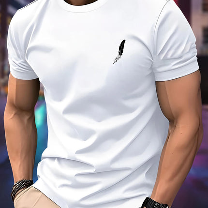Nuova maglietta da corsa girocollo da uomo estiva sottile top con stampa di piume T-shirt sportiva fitness traspirante a maniche corte ad asciugatura rapida