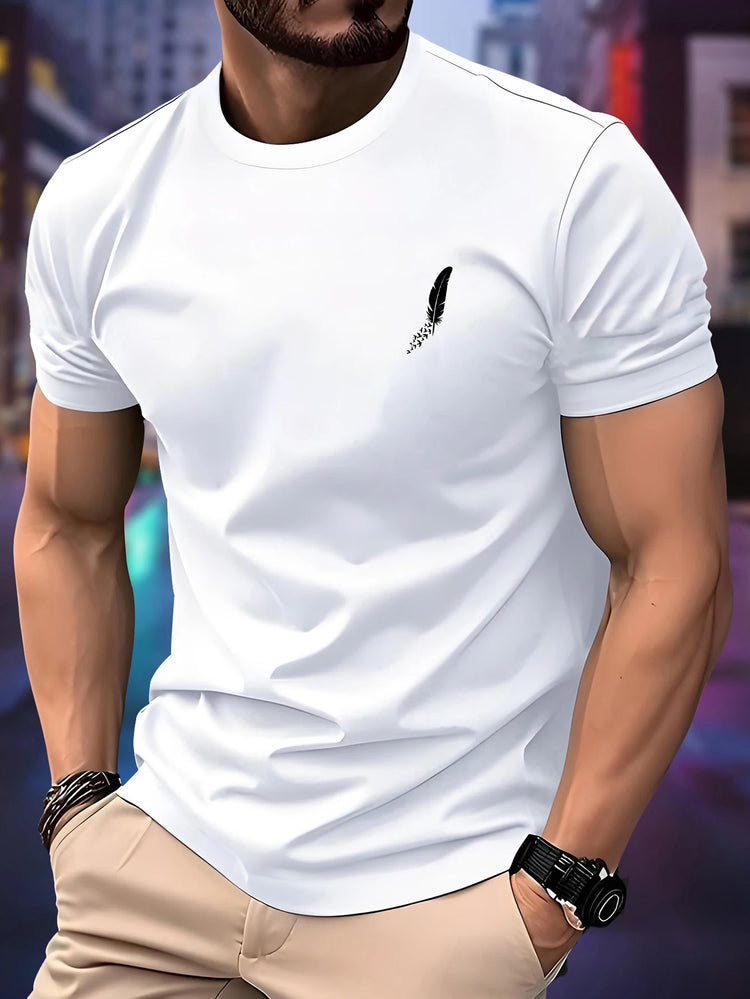 Nuova maglietta da corsa girocollo da uomo estiva sottile top con stampa di piume T-shirt sportiva fitness traspirante a maniche corte ad asciugatura rapida
