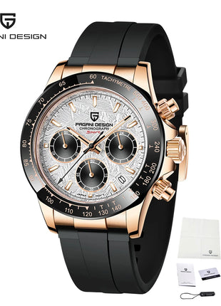 Nuovo Orologio da Uomo PAGANI DESIGN Cronografo di Lusso in Oro Rosa, Quadrante Blu Ghiaccio 40mm, Vetro Zaffiro, Impermeabile 100M, Cinturino in Gomma, Orologio Sportivo Maschile + CONFEZIONE REGALO