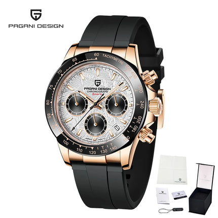 Nuovo Orologio da Uomo PAGANI DESIGN Cronografo di Lusso in Oro Rosa, Quadrante Blu Ghiaccio 40mm, Vetro Zaffiro, Impermeabile 100M, Cinturino in Gomma, Orologio Sportivo Maschile + CONFEZIONE REGALO