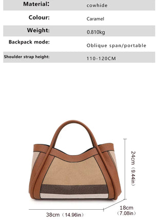 Borsa Tote in Tessuto a Righe con Bordi in Ecopelle, Manico Largo, Borsa a Spalla Grande per Uso Quotidiano e Pendolarismo