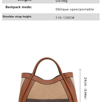 Borsa Tote in Tessuto a Righe con Bordi in Ecopelle, Manico Largo, Borsa a Spalla Grande per Uso Quotidiano e Pendolarismo