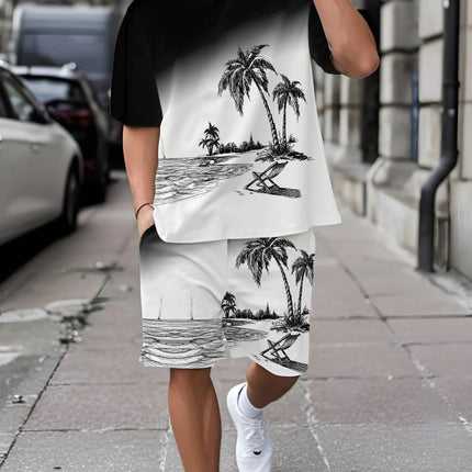 Completo da uomo casual streetwear 2026: T-shirt sportiva a stampa graffiti Y2K ad asciugatura rapida e pantaloncini con coulisse platinumshop