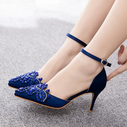 Sandali con tacco alto a punta décolleté da donna scarpe con scollo a barchetta firmate scarpe da sposa da donna scarpe da sera con tacco blu navy