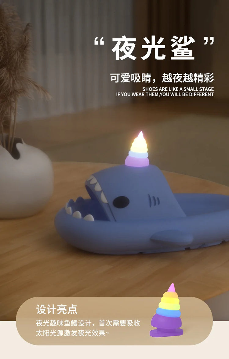 Cute Shark Slippers for Women & Men Summer Platform Night Glow-in-the-Dark Indoor Beach Slides Home Street Wear DIY Accessory