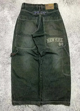Jeans larghi ricamati modello Joker di tendenza della moda americana Donna Street Y2K Nuovi pantaloni a gamba larga oversize Hip Hop Jeans unisex
