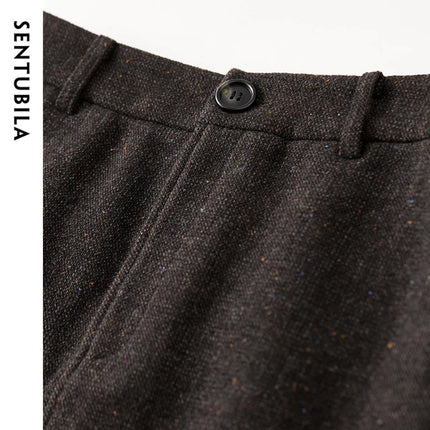 SENTUBILA Straight Wool Skirt Women 2025 Winter Vintage Elegant Tweed High-waist Slit-hem Temperament Long Skirts 144Q56942 PlatiNum