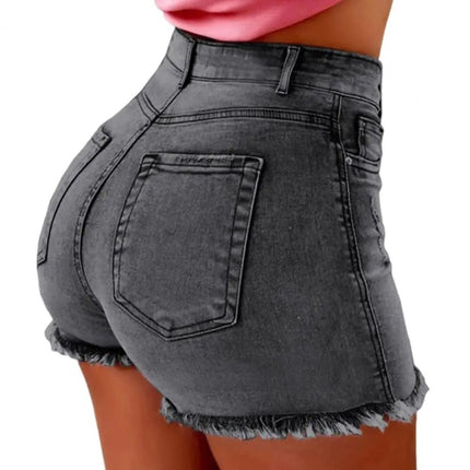 2025 Pantaloncini da donna con bordo strappato effetto consumato retrò Vita alta lavati Tasche laterali slim fit con sollevamento del sedere Pantaloni corti da festa casual da club - platinumshop