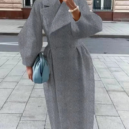 European American Retro Court Style Wool Coat, Long Length with Big Lapel & Lantern Sleeves, New Autumn Winter Outerwear
