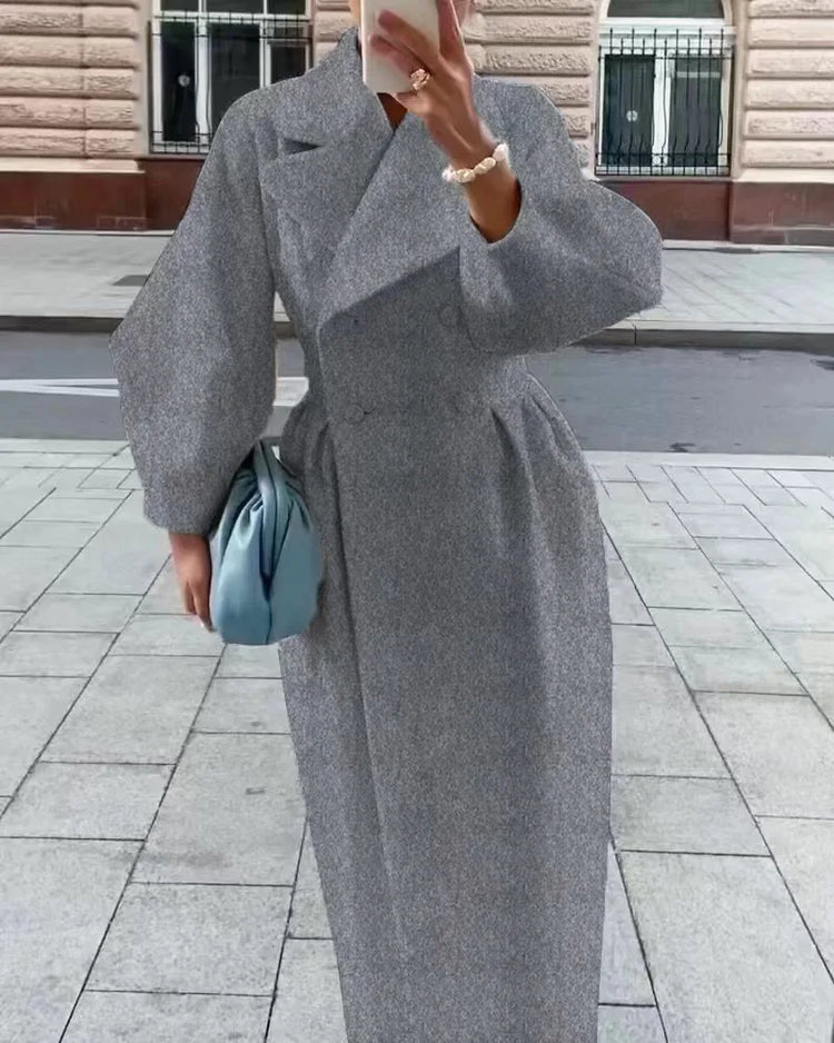 European American Retro Court Style Wool Coat, Long Length with Big Lapel & Lantern Sleeves, New Autumn Winter Outerwear