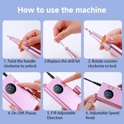 45000RPM Portable Cordless Nail Drill, 4500mAh Rechargeable Battery Electric Nail File, Nail Grinding Machine for Removing Nail Gel & Acrylic Nails, Ideal Holiday Gift Home & Salon