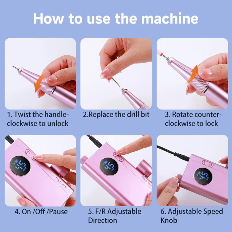45000RPM Portable Cordless Nail Drill, 4500mAh Rechargeable Battery Electric Nail File, Nail Grinding Machine for Removing Nail Gel & Acrylic Nails, Ideal Holiday Gift Home & Salon