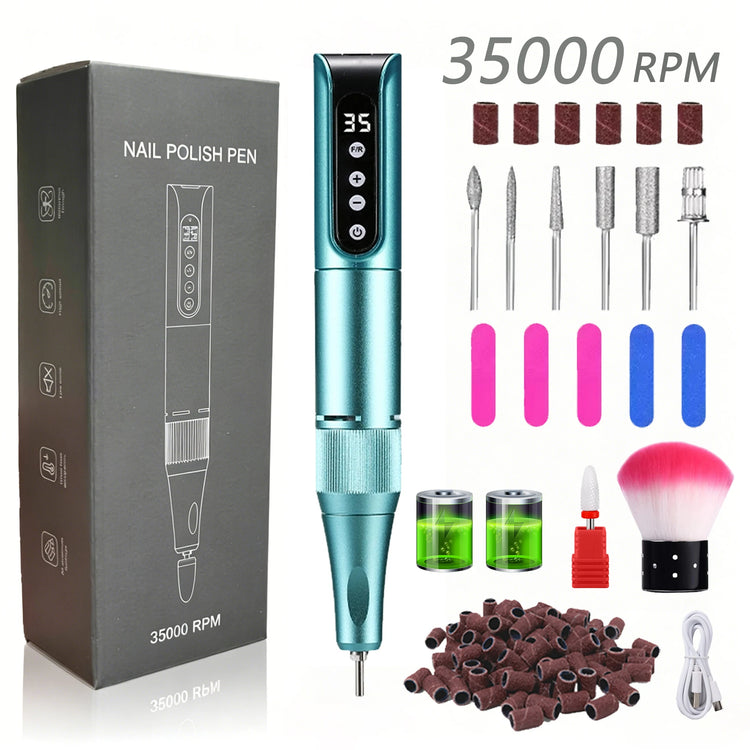 35000RPM Cordless Portable Nail Drill, Rechargeable Electric Nail File Manicure Pedicure Set, Professional Nail Art Tool for Gel Nails, Shaping Polishing for Home Salon & Nail Art Beginners