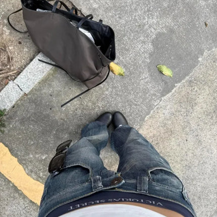 Jeans Vintage Blu Deeptown Y2k da Donna, Stile Giapponese Harajuku a Vita Bassa, Pantaloni in Denim Baggy Stile Anni 2000, Streetwear Americano Autunnale