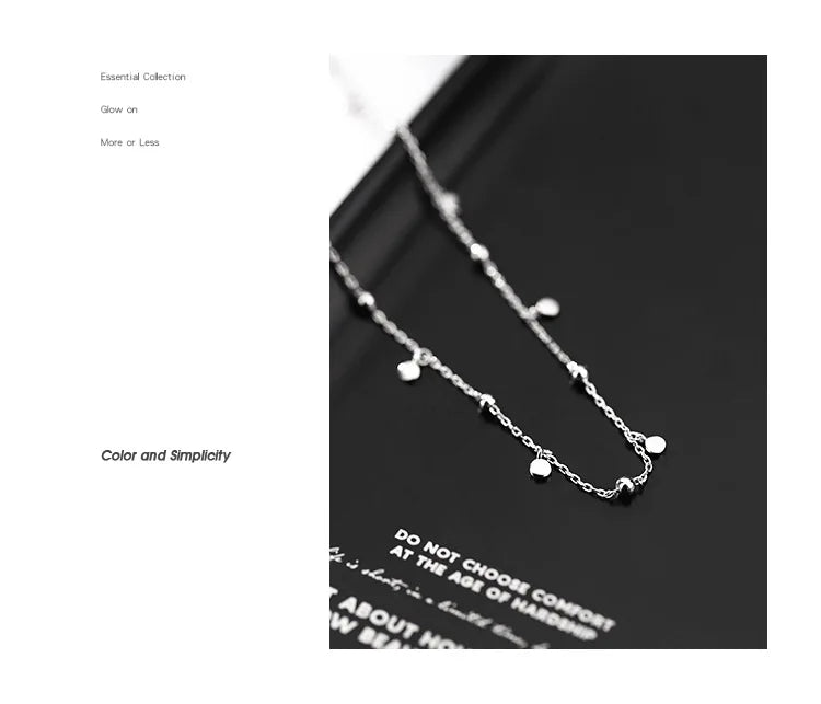 925 Sterling Silver Neck Chain Tassels Round Necklaces Women Jewelry Exquisite Elegant Aesthetic Charms Accessories Argent 925 PlatiNum