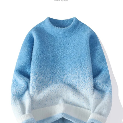 Imitation Mink Sweater for Men's Gradient Knitted Sweater for Couples Round Neck Thickened Warm Casual Pullover