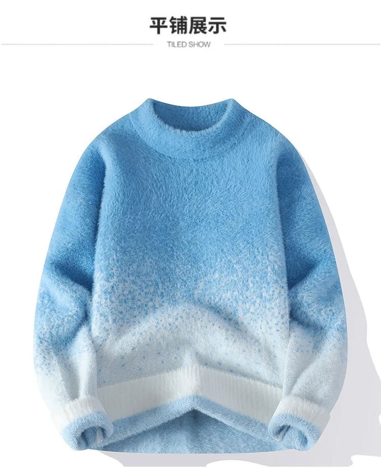 Imitation Mink Sweater for Men's Gradient Knitted Sweater for Couples Round Neck Thickened Warm Casual Pullover