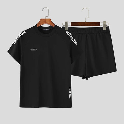 INCERUN Set da uomo Stampa Allenamento estivo T-shirt a maniche corte casual e pantaloncini Set da due pezzi Streetwear 2025 Abiti da uomo di moda platinumshop