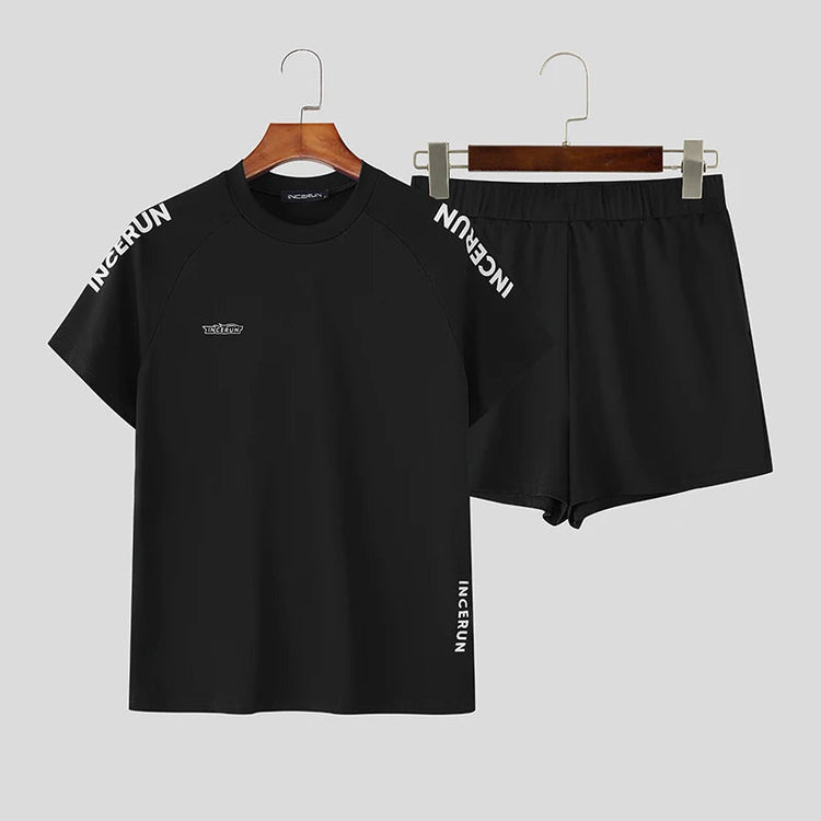 INCERUN Set da uomo Stampa Allenamento estivo T-shirt a maniche corte casual e pantaloncini Set da due pezzi Streetwear 2025 Abiti da uomo di moda platinumshop