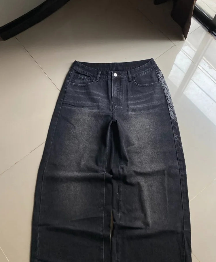 Jeans Baggy Oversize Y2K con Stampa Americana, Stile Harajuku Hip Hop, Pantaloni Larghi Casual da Donna