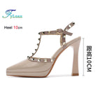 Scarpe con tacco sexy con rivetti Sandali con tacco alto da 10 cm Sandali con tacco alto da sera Sandali con tacco a spillo color nudo semplici con punta a punta platinumshop