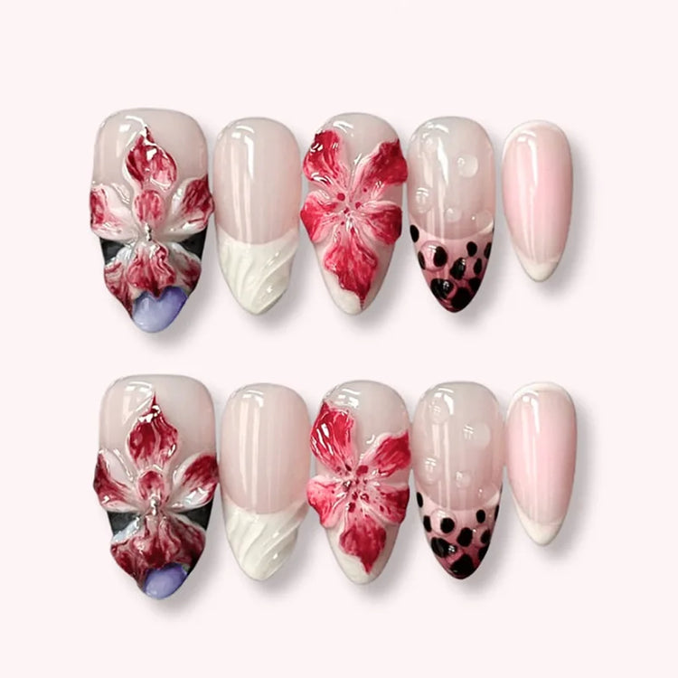24pcs Pink Flower Almond Press on Nails Kawaii False Nails Wearable Stick-on Nails Fake Nail Uñas Postizas Накладные Ногти 네일팁2028