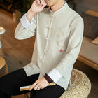 Camicie a maniche lunghe da uomo Ricamo tradizionale in cotone e lino Casual Tang Suit Cardigan da uomo Camicette Kung Fu retrò stile cinese da uomo