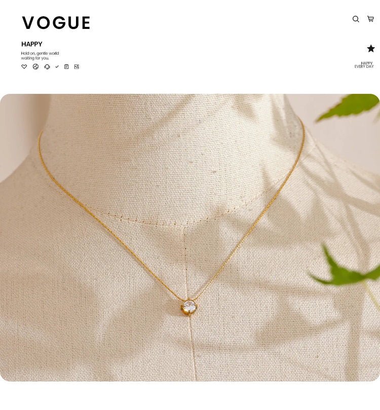Yhpup Korean Chic Stainless Steel Shiny Cubic Zirconia Cast Delicate Necklace Pendant for Women Daily Waterproof Basic Jewelry PlatiNum