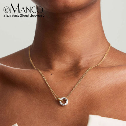 eManco Stainless Steel two-color pendant Necklaces For Women Chokers Trend Fashion Festival Party Gift Jewelry PlatiNum