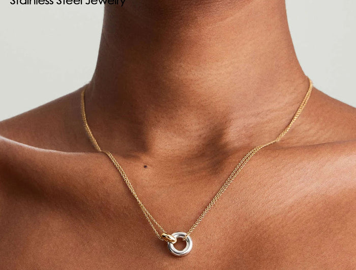 eManco Stainless Steel two-color pendant Necklaces For Women Chokers Trend Fashion Festival Party Gift Jewelry PlatiNum
