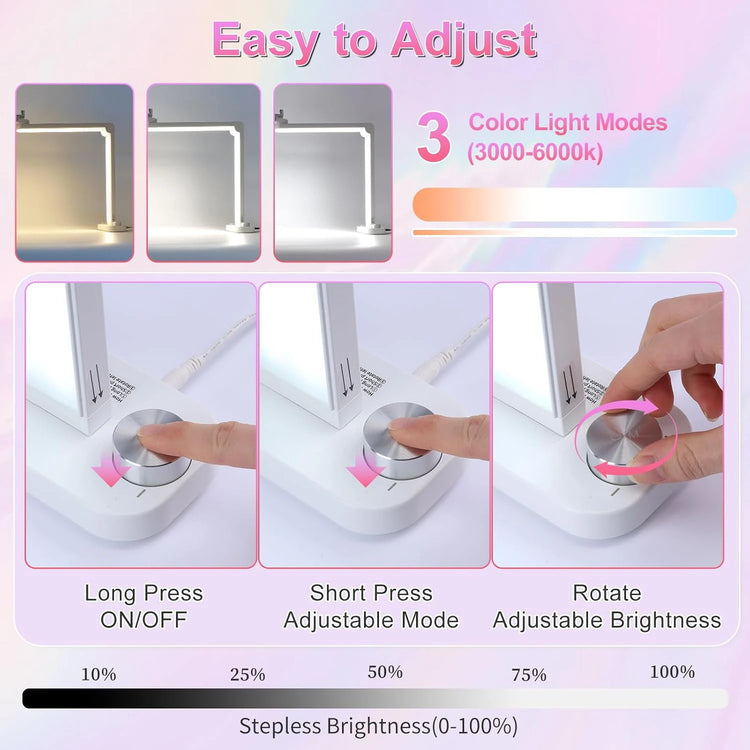 34' Nails Tech Light with Phone Stand 3000K-6000K Color Temperature Led Desk Lamp for Nail, Tattoos, Eyebrows, Beauty Diamond