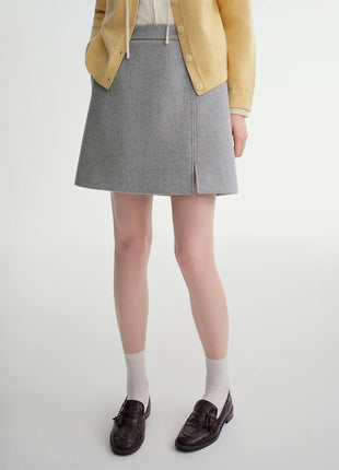 DUSHU Classic Long and Short Elastic Waist A-line Skirt 2025 Winter Skirt for Women Solid Simple Commuting Office Ladies College PlatiNum