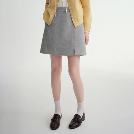 DUSHU Classic Long and Short Elastic Waist A-line Skirt 2025 Winter Skirt for Women Solid Simple Commuting Office Ladies College PlatiNum