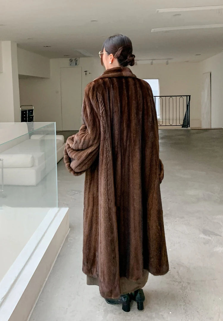 ZADORIN Luxury Designer Clothing Winter Mink Coat Woman Long Brown Faux Fur Coats Woman Chic Fluffy Fur Jacket Loose Outerwears