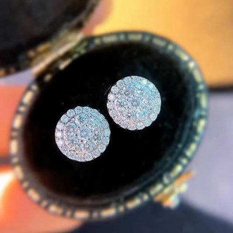 925 Sterling Silver Crystal Stud Earrings for Women Fashion Round Zircon Flower Earrings Jewelry Gifts PlatiNum