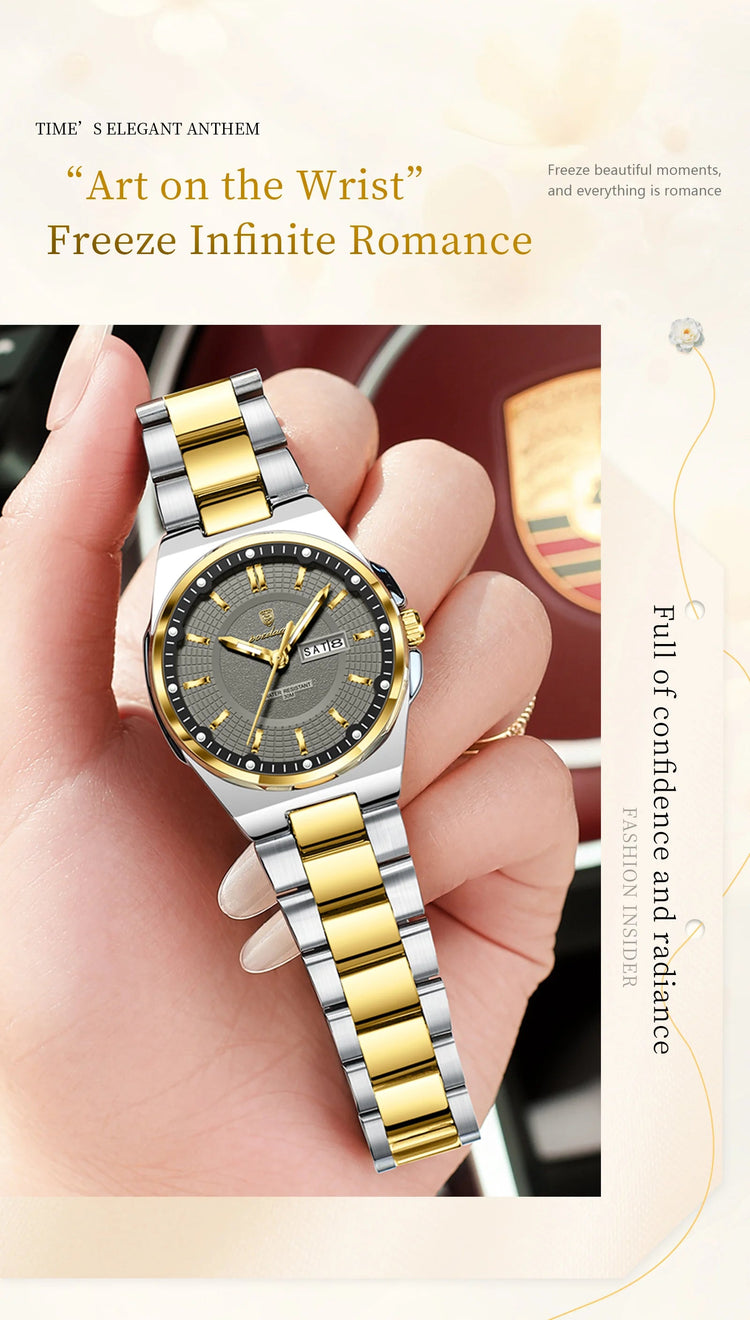 Orologio da Donna POEDAGAR Elegante con Data e Giorno della Settimana, Movimento al Quarzo, Acciaio Inossidabile, Luminoso e Impermeabile platinumshop