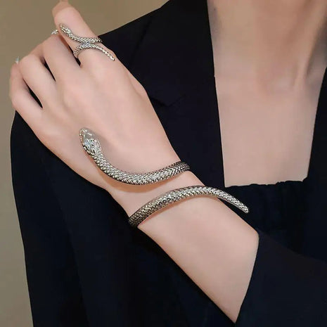 Offerta Speciale: Set di 2 Bracciali e Anelli a Forma di Serpente Punk, Bracciali Apribili a Spirale e Anelli per Dita, Gioielli per Mani Unisex platinumshop