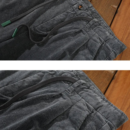 Autumn Winter Classic Cotton Corduroy Casual Mens Pants Comfortable Retro Big Pocket Drawstring Cargo Trousers AZ324