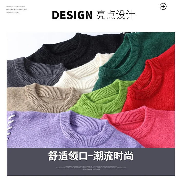 Solid Color Trendy Loose Knit Sweater With Coarse Yarn Weaving Pattern For Autumn And Winter Men's Top And Street Pullover