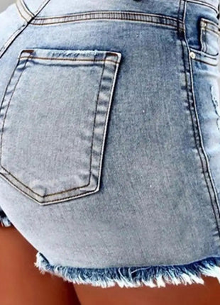 2025 Pantaloncini da donna con bordo strappato effetto consumato retrò Vita alta lavati Tasche laterali slim fit con sollevamento del sedere Pantaloni corti da festa casual da club - platinumshop